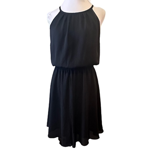 NWT Banana Republic Black Chiffon Halter Neckline Cinch waist Dress Womens Sz LP - Picture 5 of 13